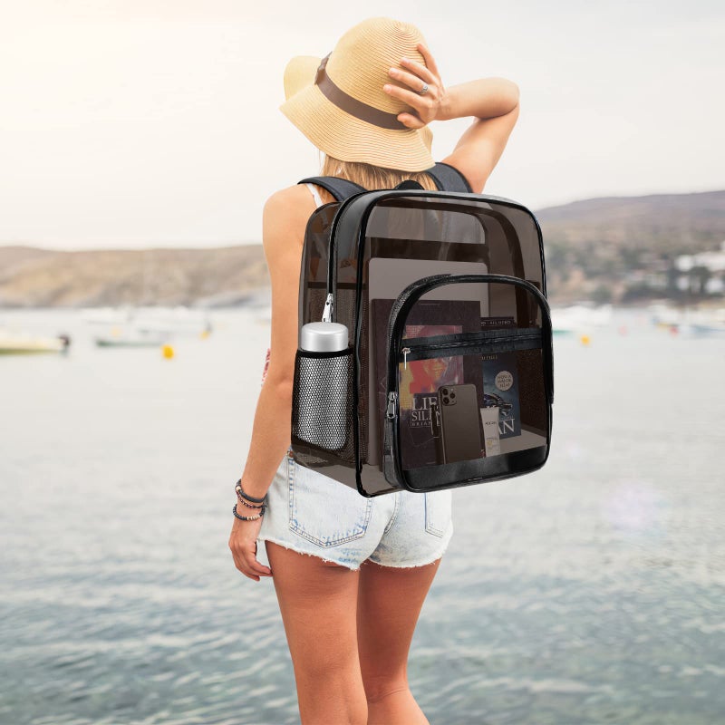SDFGHG Clear Backpack  Clear Bookbag for School  Waterproof PVC Plastic Material  Reinforced Shoulder Straps Heavy Duty Transparent Backpack  See-Through Schoolbag for Sports Stadiums Work  Travel  College - Image 5